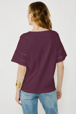 Vila T-Shirts-Camiseta de algodão orgânico com vazados Roxo