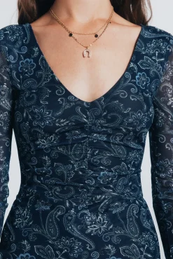 Springfield T-Shirts-Camiseta de chiffon com decote franzido estampado azul