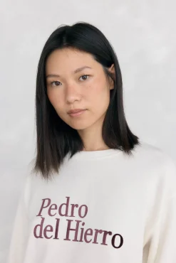 Pedro del Hierro T-Shirts-Camiseta de manga comprida com logo soft touch e activewear Ecru