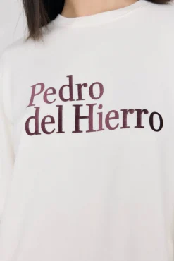Pedro del Hierro T-Shirts-Camiseta de manga comprida com logo soft touch e activewear Ecru