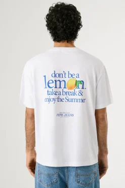 Pepe Jeans T-Shirts-Camiseta de manga curta com logo e estampa nas costas. branco