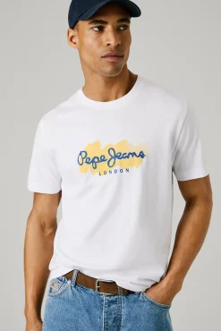 Pepe Jeans T-Shirts-Camiseta de manga curta com logo e estampado frontal. branco