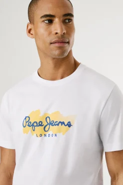 Pepe Jeans T-Shirts-Camiseta de manga curta com logo e estampado frontal. branco