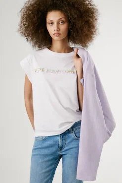 Pepe Jeans Blusas-Camiseta de manga curta com logo frontal reto branco