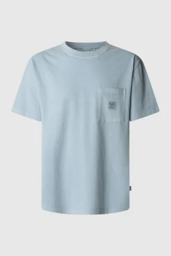 Pepe Jeans T-Shirts-Camiseta de peça manga curta tingida em tecido. azul