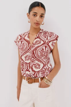 Cortefiel T-Shirts-Camiseta estampada com decote em bico franzido Granada