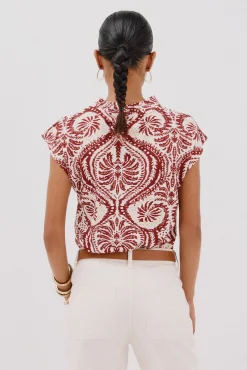 Cortefiel T-Shirts-Camiseta estampada com decote em bico franzido Granada