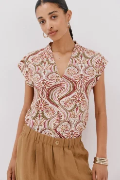 Cortefiel T-Shirts-Camiseta estampada com decote em bico franzido Multicolorido