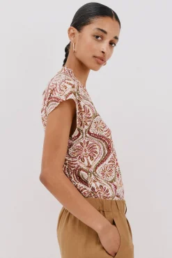 Cortefiel T-Shirts-Camiseta estampada com decote em bico franzido Multicolorido