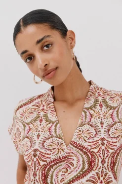 Cortefiel T-Shirts-Camiseta estampada com decote em bico franzido Multicolorido