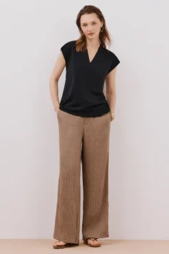 Cortefiel T-Shirts-Camiseta estampada com decote em bico franzido Preto