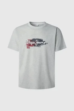 Pepe Jeans T-Shirts-Camiseta estampada com logotipo de corte regular cinzento