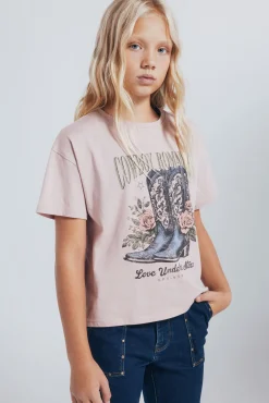 Springfield Kids T-Shirts-Camiseta feminina com botas de cowboy rosa