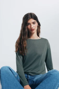 Springfield T-Shirts-Camiseta gola lurex Caqui escuro