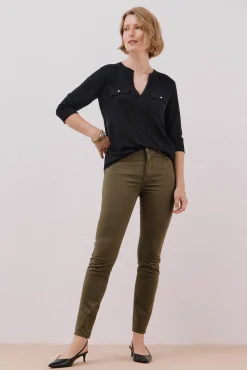 Cortefiel T-Shirts-Camiseta gola mao com efeito linho Preto