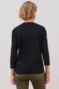 Cortefiel T-Shirts-Camiseta gola mao com efeito linho Preto