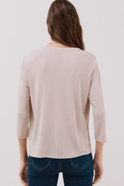 Cortefiel T-Shirts-Camiseta gola mao com efeito linho Tostado