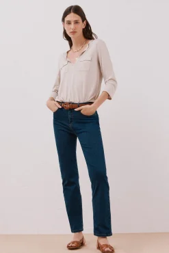 Cortefiel T-Shirts-Camiseta gola mao com efeito linho Tostado