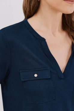 Cortefiel T-Shirts-Camiseta gola mao com efeito linho Azul