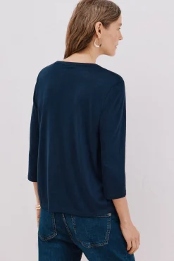 Cortefiel T-Shirts-Camiseta gola mao com efeito linho Azul