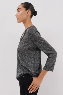 Cortefiel T-Shirts-Camiseta gola mao lurex Cinzento