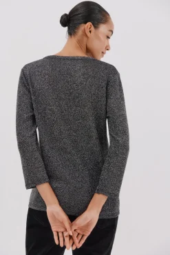 Cortefiel T-Shirts-Camiseta gola mao lurex Cinzento