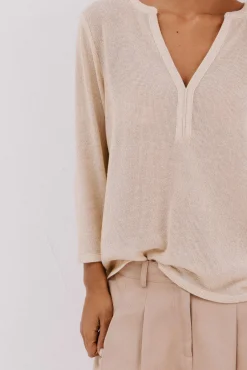 Cortefiel T-Shirts-Camiseta gola mao lurex Dourado