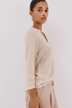 Cortefiel T-Shirts-Camiseta gola mao lurex Dourado