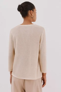 Cortefiel T-Shirts-Camiseta gola mao lurex Dourado