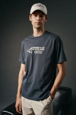 OOTO T-Shirts-Camiseta gráfica lavada Azul