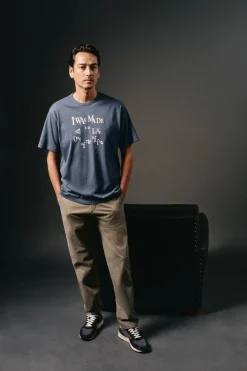 OOTO T-Shirts-Camiseta gráfica lavada Azul