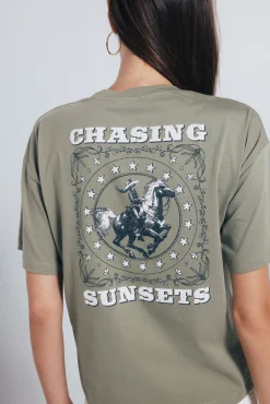 Springfield T-Shirts-Camiseta gráfica ocidental bege