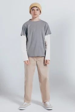 Springfield Kids T-Shirts-Camiseta manga comprida masculina de manga dupla cinzento