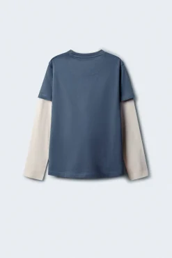 Springfield Kids T-Shirts-Camiseta manga comprida masculina de manga dupla azul