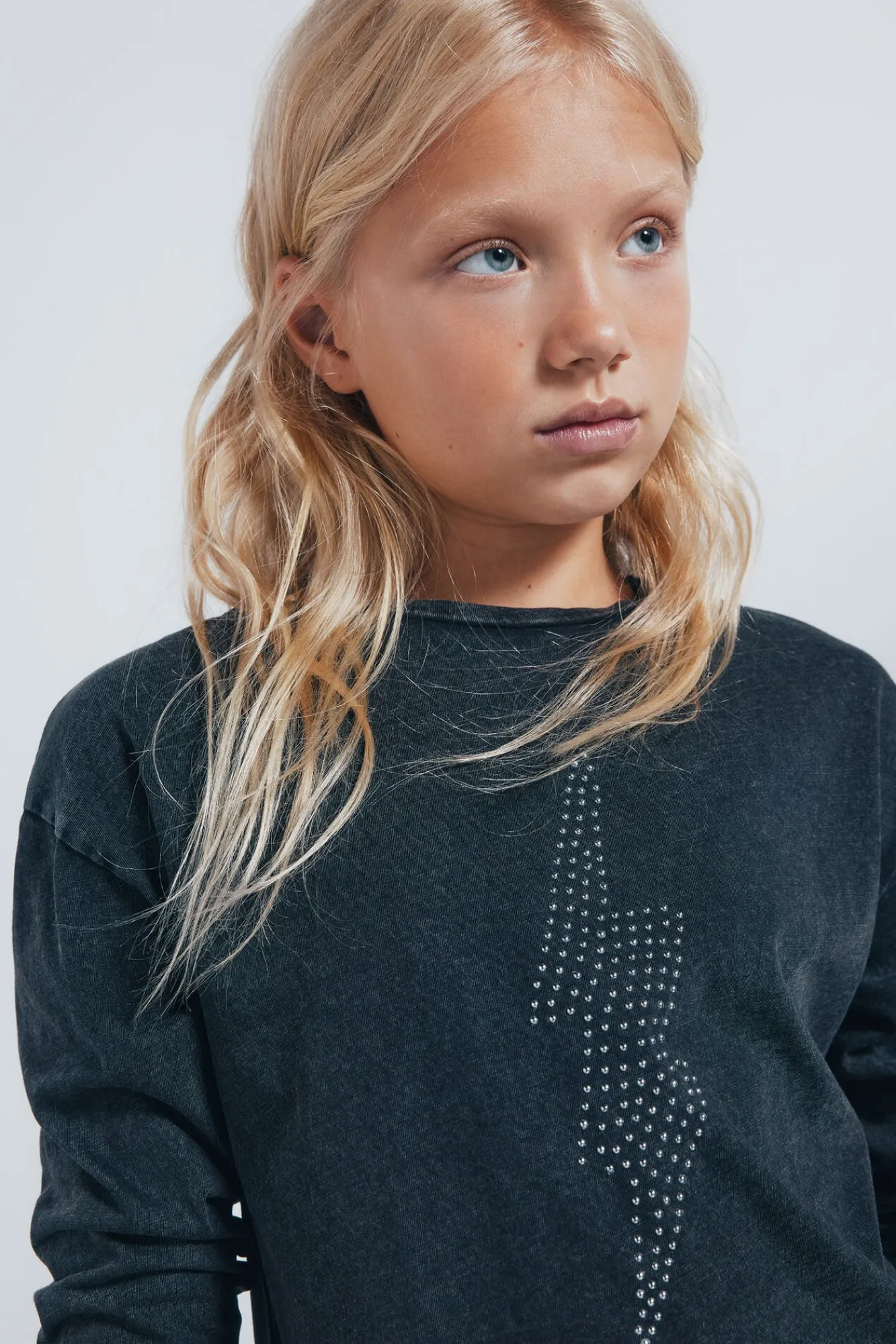 Springfield Kids T-Shirts-Camiseta manga comprida para menina com raios de diamante cinzento