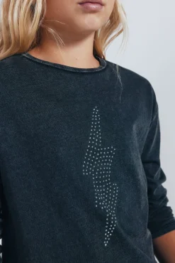 Springfield Kids T-Shirts-Camiseta manga comprida para menina com raios de diamante cinzento