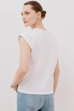 Cortefiel T-Shirts-Camiseta mangas estampada e bordada Branco