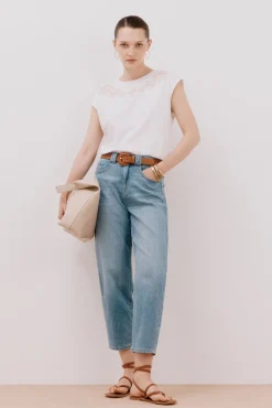 Cortefiel T-Shirts-Camiseta mangas estampada e bordada Branco