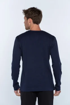 Punto Blanco Pijamas-Camiseta masculina de manga comprida azul