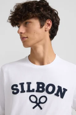 Silbon T-Shirts-Camiseta raquete meia Branco