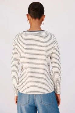 Cortefiel T-Shirts-Camiseta riscas com gola canoa Azul