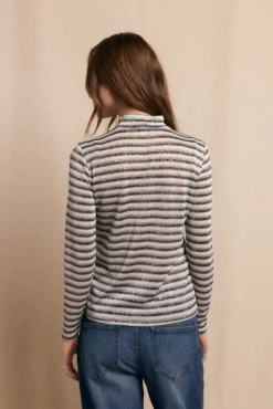 Slowlove T-Shirts-Camiseta riscas de lurex com gola alta Cinzento