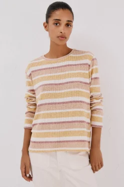 Cortefiel T-Shirts-Camiseta riscas em chenille Amarelo