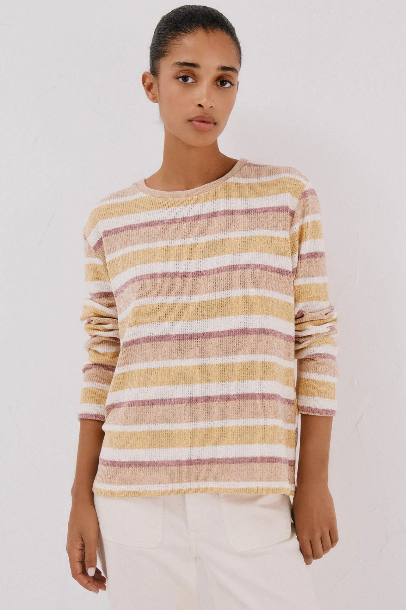 Cortefiel T-Shirts-Camiseta riscas em chenille Amarelo