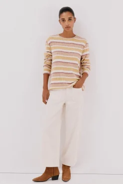 Cortefiel T-Shirts-Camiseta riscas em chenille Amarelo