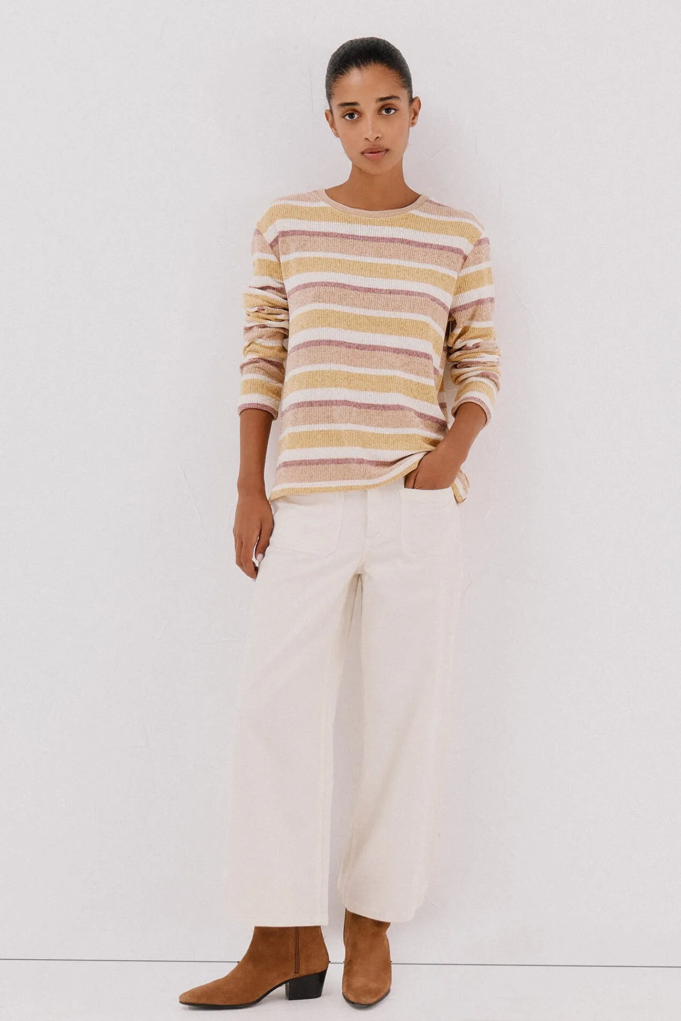 Cortefiel T-Shirts-Camiseta riscas em chenille Amarelo