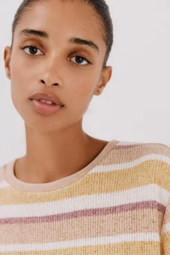 Cortefiel T-Shirts-Camiseta riscas em chenille Amarelo