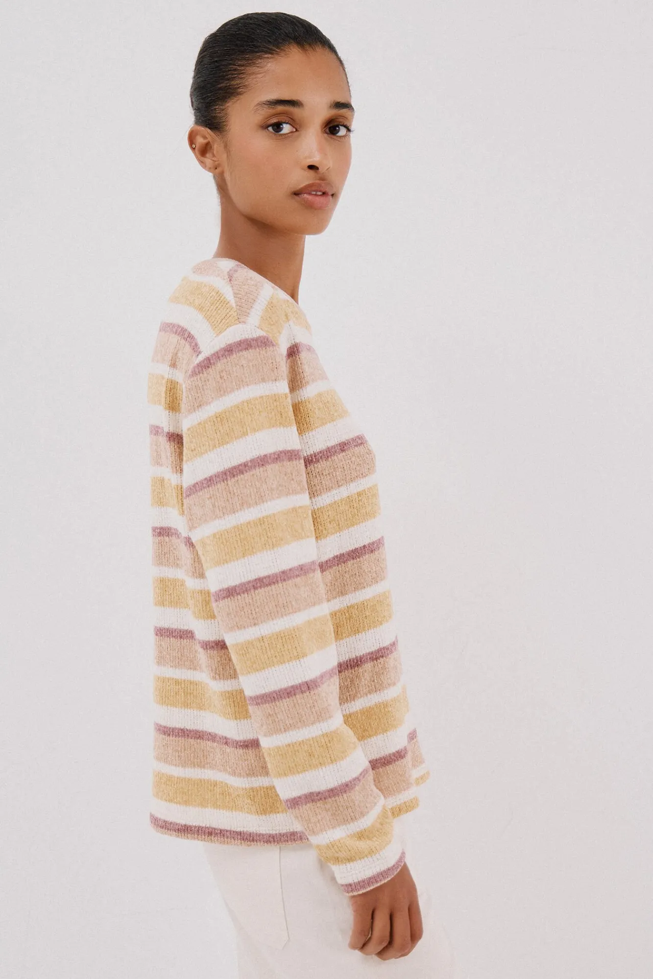 Cortefiel T-Shirts-Camiseta riscas em chenille Amarelo