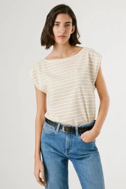 Pepe Jeans T-Shirts-Camiseta riscas manga curta com abertura nas costas estampado