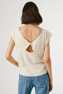 Pepe Jeans T-Shirts-Camiseta riscas manga curta com abertura nas costas estampado